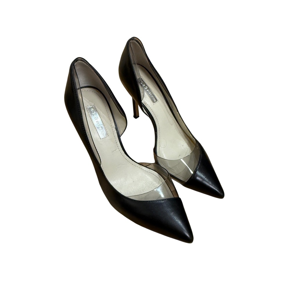 BCBGeneration Black Leather Clear PVC  Pointed Toe Pumps Stiletto Heels 7.5